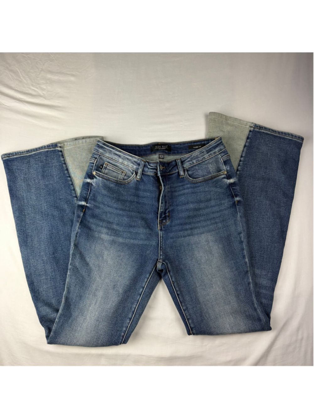Judy Blue Flare Jeans Women 11/30 Two-Tone Stretch Blue Denim Western Boho Y2K